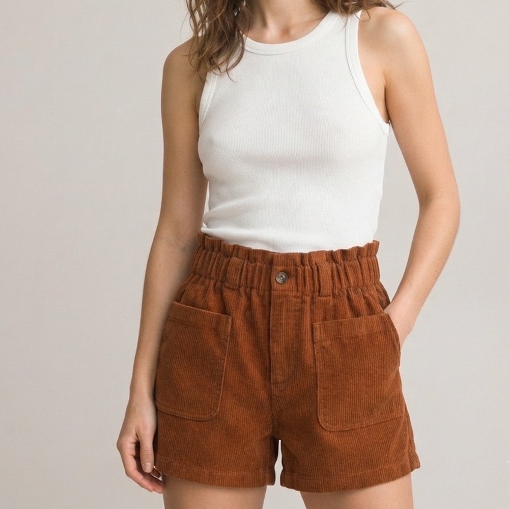Altar'd State Burnt Orange Corduroy Paperbag Waist Shorts Women Medium